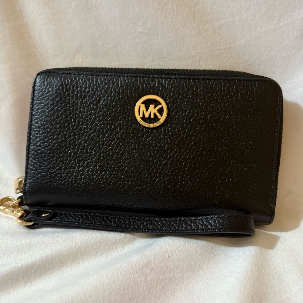 Michael Kors Black Wristlet with Gold Accents